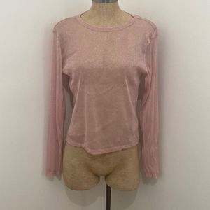 Pink Mesh Sparkly Long Sleeve Top